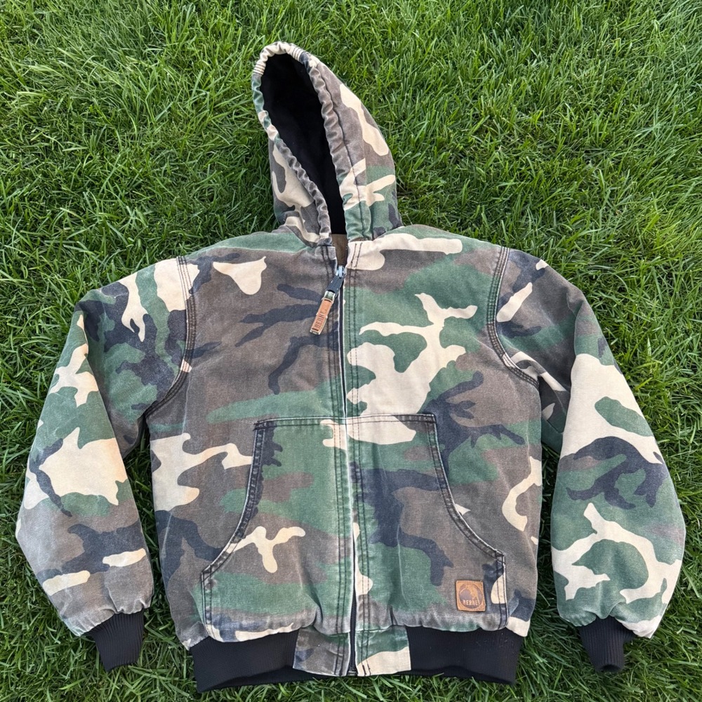 A+ Berne Youth Camo Hooded Duck Jacket GBJ51/CGN Woodland Camouflage L 14-16